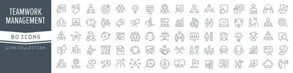 Teamwork Management Line Icons Collection Big Icon Set Flat Design — ストック写真