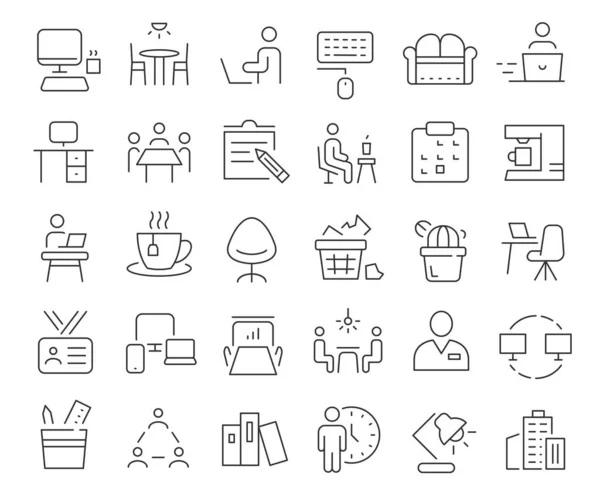 Coworking Office Line Icons Collection Thin Outline Icons Pack Vector — 스톡 사진