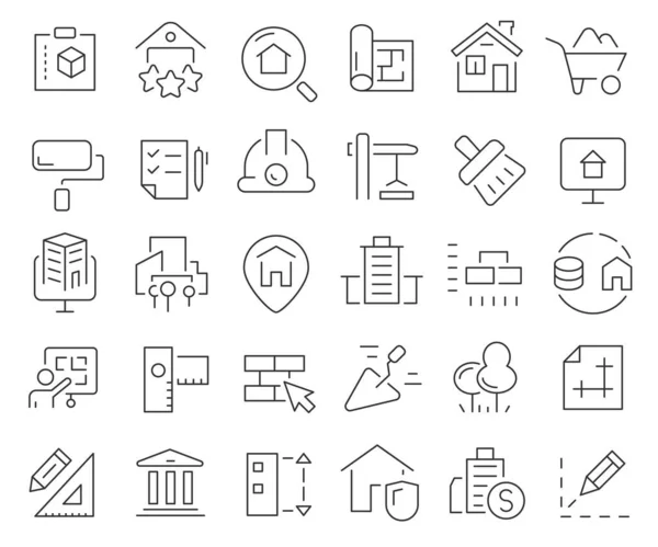 Construction Building Line Icons Collection Thin Outline Icons Pack Vector — ストック写真