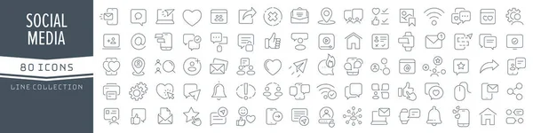 Social Media Line Icons Collection Big Icon Set Flat Design — ストック写真