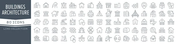 Kolekcja Ikon Budynków Linii Architektury Duża Ikona Interfejsu Użytkownika Ustawiona — Zdjęcie stockowe