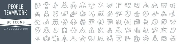 People Teamwork Line Icons Collection Big Icon Set Flat Design — ストック写真