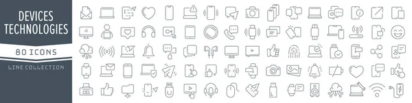 Devices Technology Line Icons Collection Big Icon Set Flat Design — Stok fotoğraf