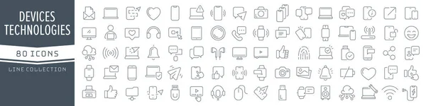 Devices Technology Line Icons Collection Big Icon Set Flat Design — Stockfoto