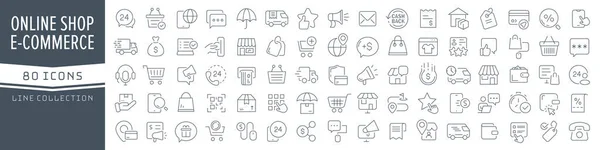 Commerce Und Online Shopping Linie Icons Sammlung Großes Symbol Flachem — Stockfoto