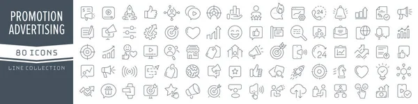 Promotion and advertising line icons collection. Big UI icon set in a flat design. Thin outline icons pack. Vector illustration EPS10