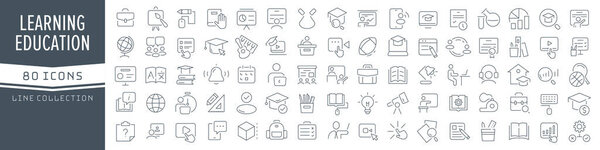 Education and learning line icons collection. Big UI icon set in a flat design. Thin outline icons pack. Vector illustration EPS10