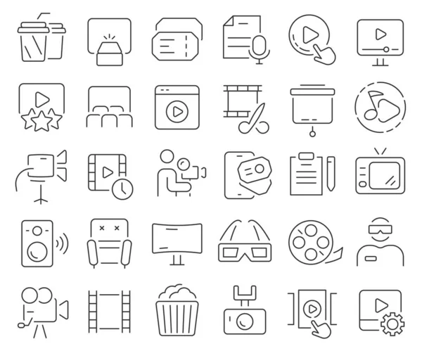 Sammlung Von Symbolen Der Video Und Kinolinie Thin Outline Icons — Stockfoto