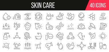 Cilt bakımı simgeleri koleksiyonu. Bir dizi basit simge. Vektör illüstrasyonu