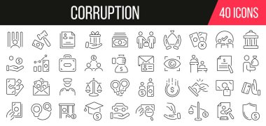 Yolsuzluk çizgisi simgeleri koleksiyonu. Bir dizi basit simge. Vektör illüstrasyonu