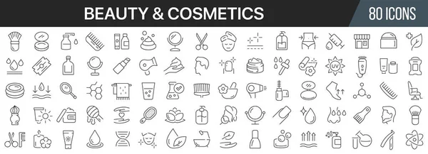 Beauty Cosmetic Line Icons Collection Big Icon Set Flat Design — стоковое фото