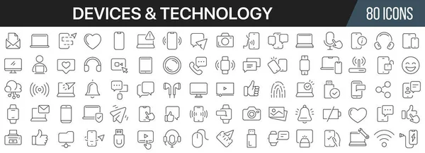 Devices Technology Line Icons Collection Big Icon Set Flat Design — Stockfoto