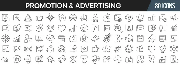 Коллекция Иконок Рекламных Линий Большой Значок Пользовательского Интерфейса Плоском Дизайне — стоковое фото