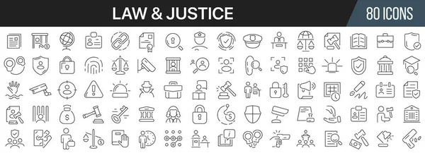 Сбор Иконок Линии Закона Справедливости Большой Значок Пользовательского Интерфейса Плоском — стоковое фото