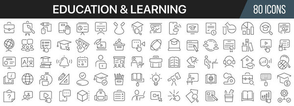 Education and learning line icons collection. Big UI icon set in a flat design. Thin outline icons pack. Vector illustration EPS10