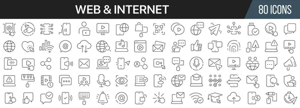 Web和Internet Line图标集合 大Ui图标设置在平面设计中 瘦轮廓图标包 矢量说明Eps10 — 图库照片