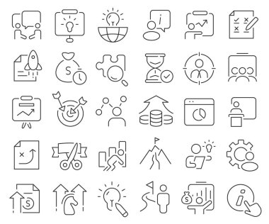 Başlangıç satırı simgeleri koleksiyonu. İnce taslak simgeler paketi. Vektör illüstrasyonu E10