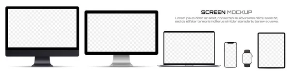 Computer monitor, laptop, tablet, smartphone and watch with blank screen