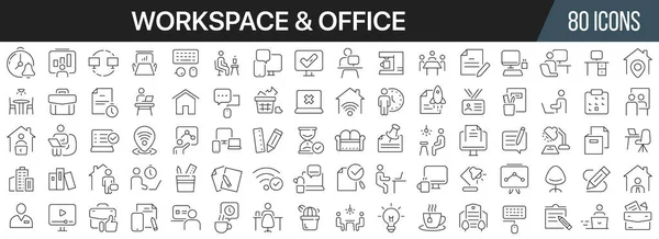 Workspace Office Line Icons Collection Big Icon Set Flat Design — Stockfoto