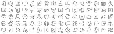 Set of social media line icons. Collection of black linear icons