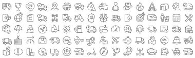 Set of delivery and logistics line icons. Collection of black linear icons
