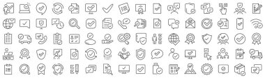 Set of check and approve line icons. Collection of black linear icons
