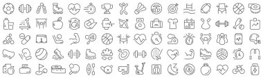 Set of sport and fitness line icons. Collection of black linear icons