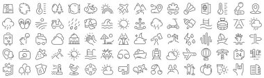 Set of summer vacation line icons. Collection of black linear icons