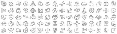 Set of navigation and location line icons. Collection of black linear icons