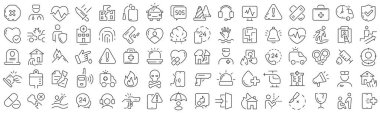 Set of emergency and accident line icons. Collection of black linear icons