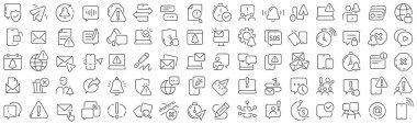 Set of notification and message line icons. Collection of black linear icons