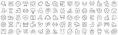 Set of sport and athletic line icons. Collection of black linear icons