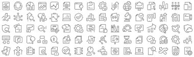Set of data analysis line icons. Collection of black linear icons