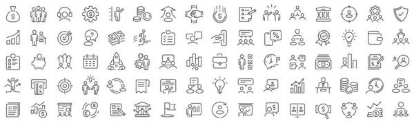 Set Teamwork Business Line Icons Collection Black Linear Icons — Stok fotoğraf