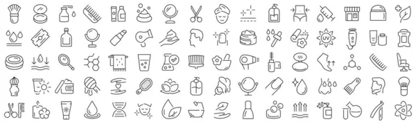 Set of beauty and cosmetic line icons. Collection of black linear icons