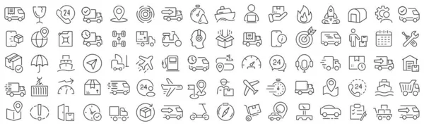 Set Delivery Logistics Line Icons Collection Black Linear Icons — Stockfoto