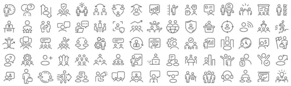 Set People Teamwork Line Icons Collection Black Linear Icons — Stock fotografie