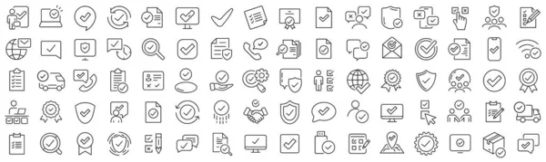 Set Check Approve Line Icons Collection Black Linear Icons — Foto de Stock