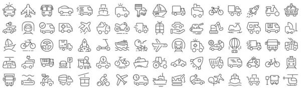 Set Vehicle Transport Line Icons Collection Black Linear Icons —  Fotos de Stock