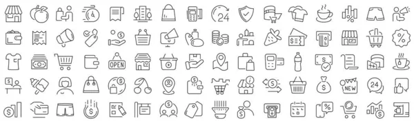 Set Retail Shopping Line Icons Collection Black Linear Icons — Stok fotoğraf