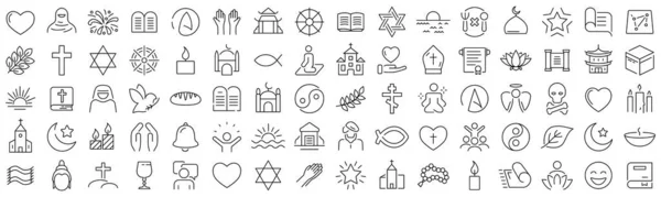 Set Religion Faith Line Icons Collection Black Linear Icons — Stock Fotó