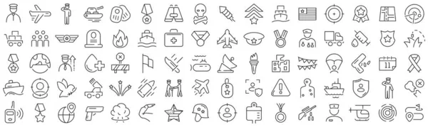 Set Military War Line Icons Collection Black Linear Icons — Stockfoto