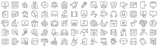 Set of music and video line icons. Collection of black linear icons