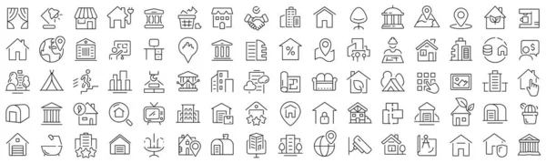 Set Real Estate Line Icons Collection Black Linear Icons — Stock fotografie