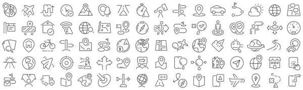 Set Navigation Location Line Icons Collection Black Linear Icons — Stock Photo, Image