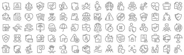 Set Insurance Line Icons Collection Black Linear Icons — ストック写真