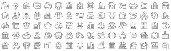 Set Urban Infrastructure Line Icons Collection Black Linear Icons — Zdjęcie stockowe