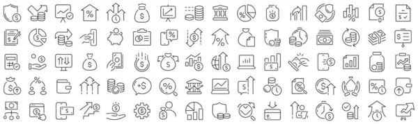Set Income Profit Line Icons Collection Black Linear Icons — Foto Stock