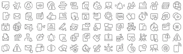 Set Notification Message Line Icons Collection Black Linear Icons — Foto Stock