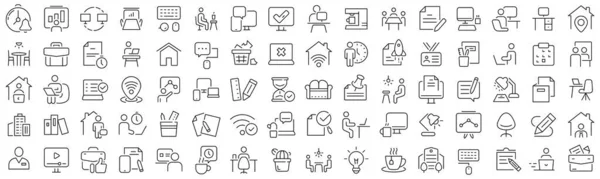 Set Workplace Office Line Icons Collection Black Linear Icons — Zdjęcie stockowe